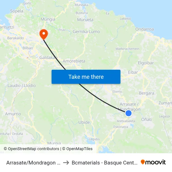 Arrasate/Mondragon (San Andres) to Bcmaterials - Basque Center For Materials map