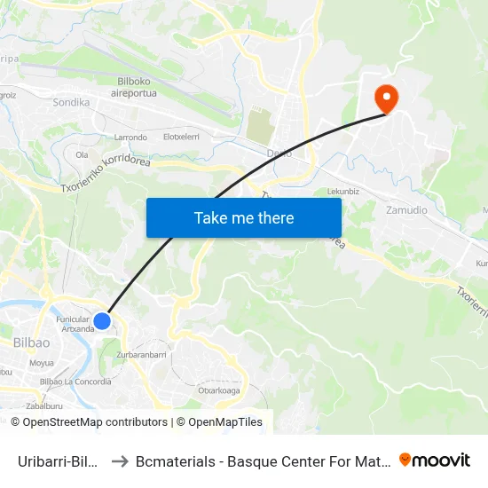 Uribarri-Bilbao to Bcmaterials - Basque Center For Materials map