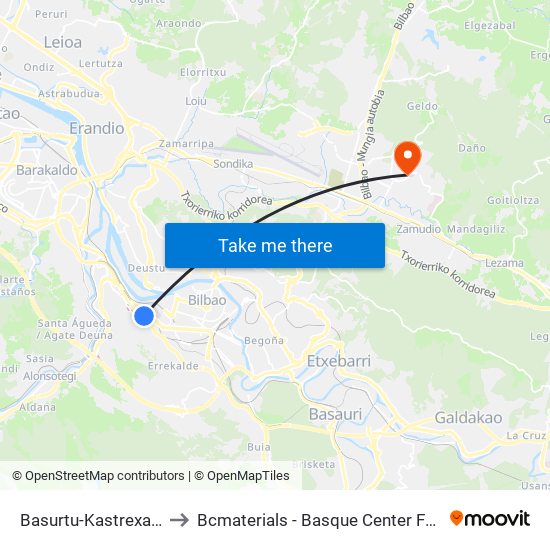 Basurtu-Kastrexana (65) to Bcmaterials - Basque Center For Materials map
