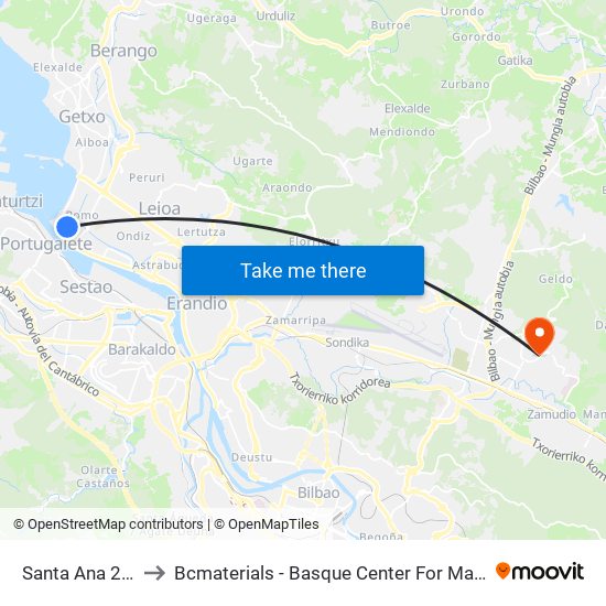 Santa Ana 2 (2) to Bcmaterials - Basque Center For Materials map