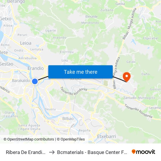 Ribera De Erandio (198) to Bcmaterials - Basque Center For Materials map