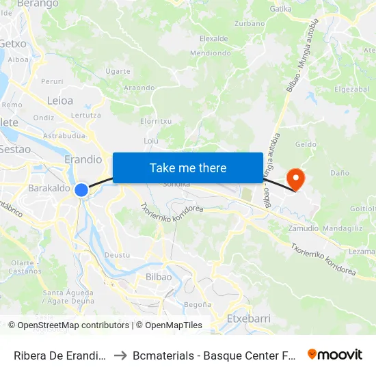 Ribera De Erandio (198) to Bcmaterials - Basque Center For Materials map