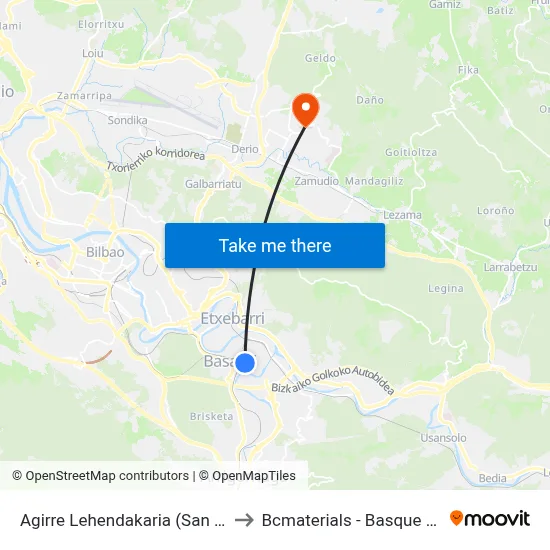 Agirre Lehendakaria (San José Ikastetxea) (280) to Bcmaterials - Basque Center For Materials map