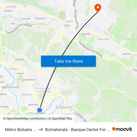 Metro Bolueta (285) to Bcmaterials - Basque Center For Materials map