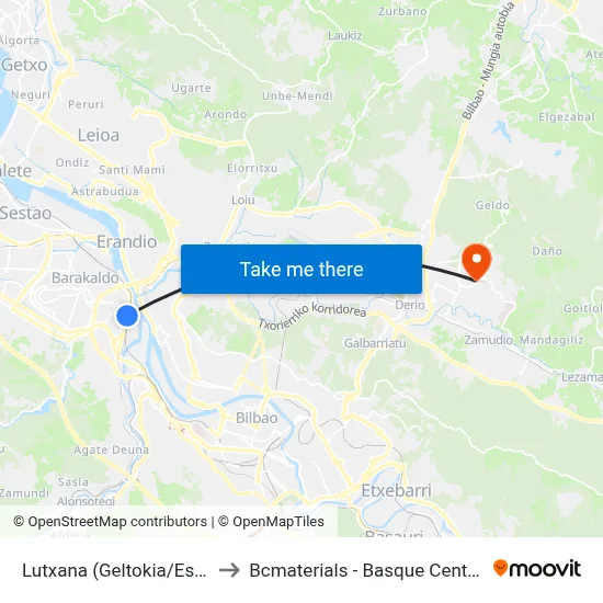 Lutxana (Geltokia/Estación) (347) to Bcmaterials - Basque Center For Materials map