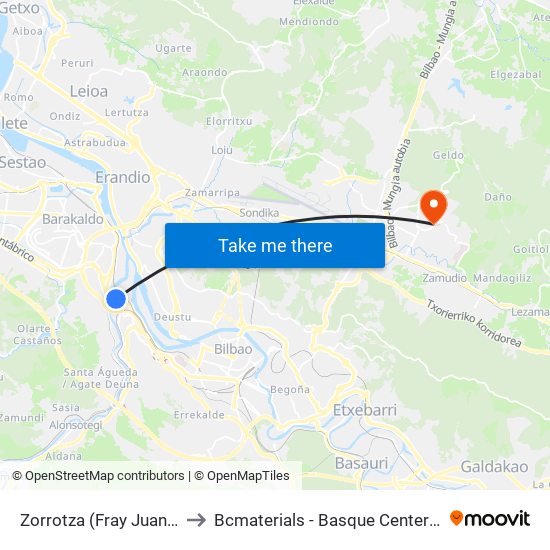 Zorrotza (Fray Juan 35) (363) to Bcmaterials - Basque Center For Materials map