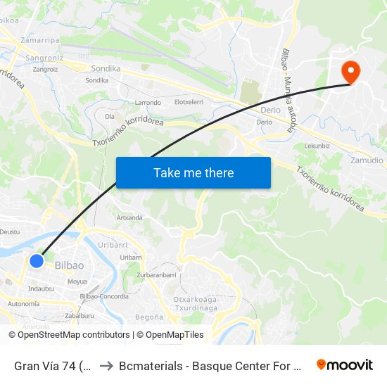 Gran Vía 74 (756) to Bcmaterials - Basque Center For Materials map