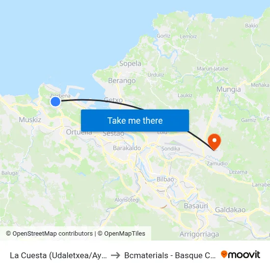 La Cuesta (Udaletxea/Ayuntamiento) (1058) to Bcmaterials - Basque Center For Materials map