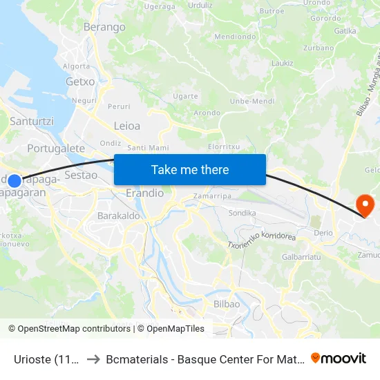 Urioste (1120) to Bcmaterials - Basque Center For Materials map
