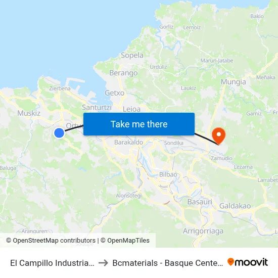 El Campillo Industrialdea (1190) to Bcmaterials - Basque Center For Materials map