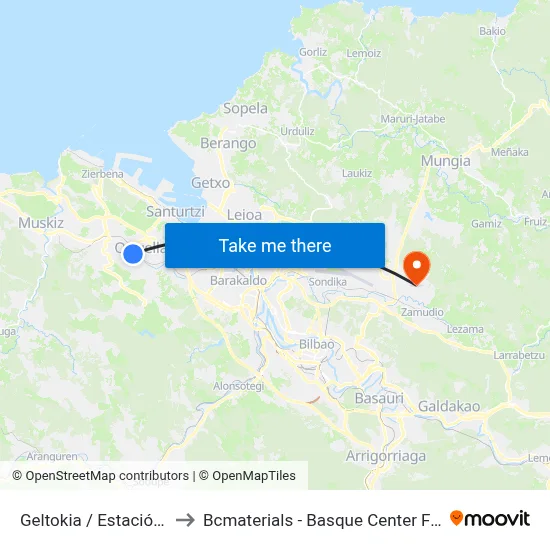 Geltokia / Estación (1375) to Bcmaterials - Basque Center For Materials map