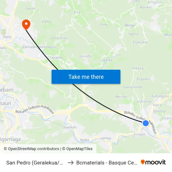 San Pedro  (Geralekua/Apeadero) (1841) to Bcmaterials - Basque Center For Materials map