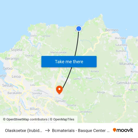 Olaskoetxe (Irubide) (2091) to Bcmaterials - Basque Center For Materials map