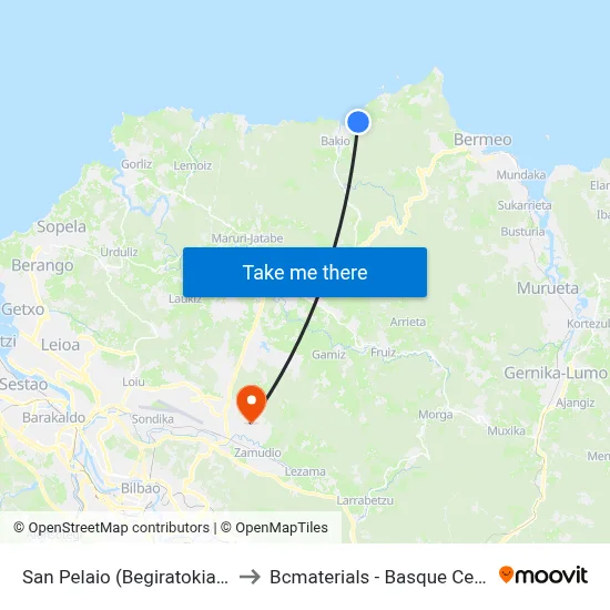 San Pelaio (Begiratokia/Mirador) (2352) to Bcmaterials - Basque Center For Materials map
