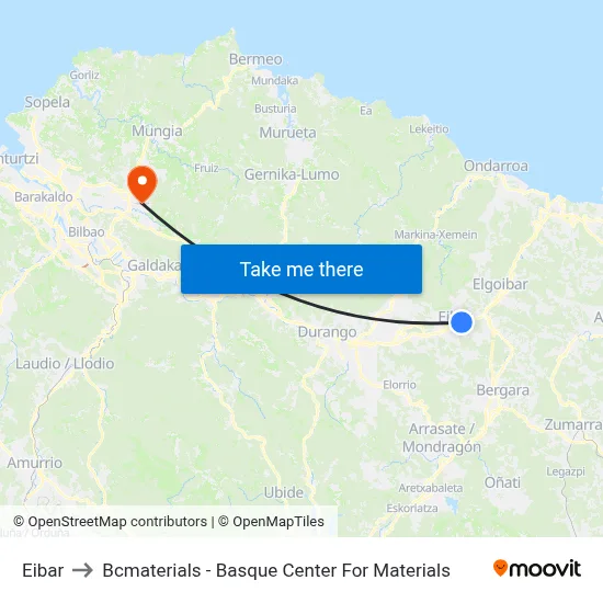Eibar to Bcmaterials - Basque Center For Materials map