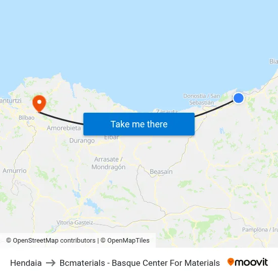 Hendaia to Bcmaterials - Basque Center For Materials map