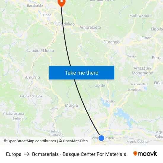 Europa to Bcmaterials - Basque Center For Materials map