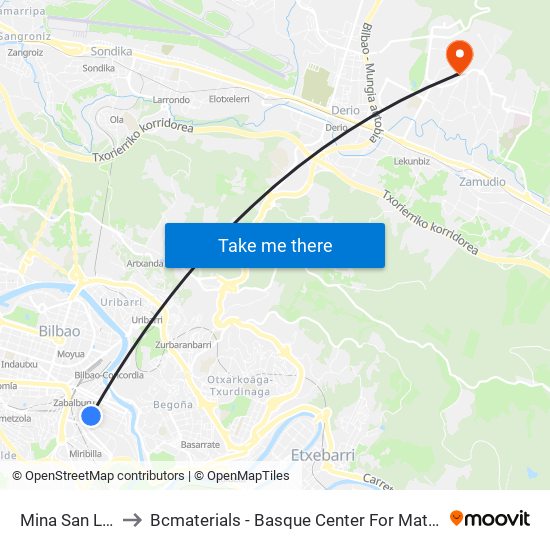 Mina San Luis to Bcmaterials - Basque Center For Materials map