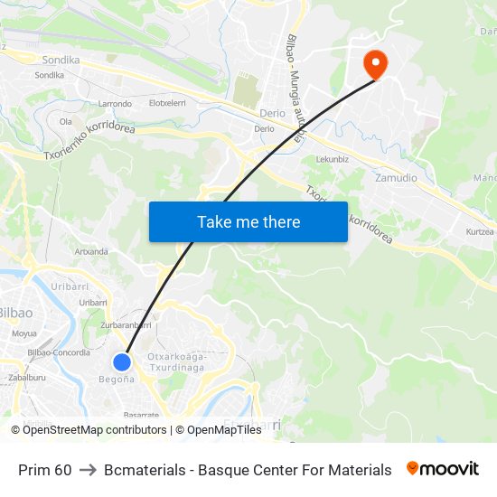 Prim 60 to Bcmaterials - Basque Center For Materials map