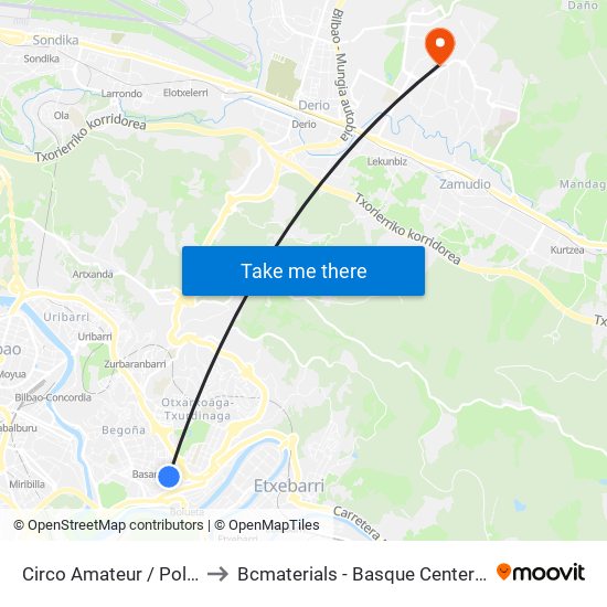 Circo Amateur / Polideportivo to Bcmaterials - Basque Center For Materials map
