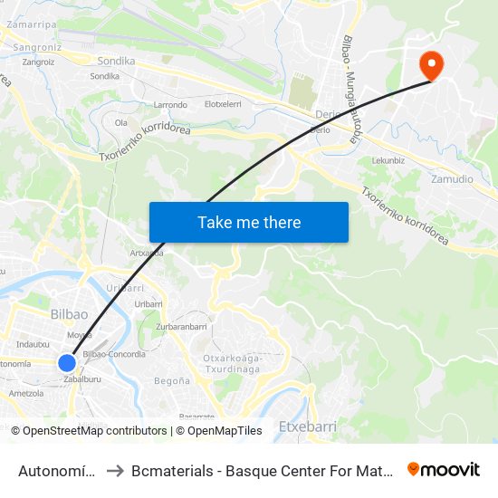 Autonomía 4 to Bcmaterials - Basque Center For Materials map