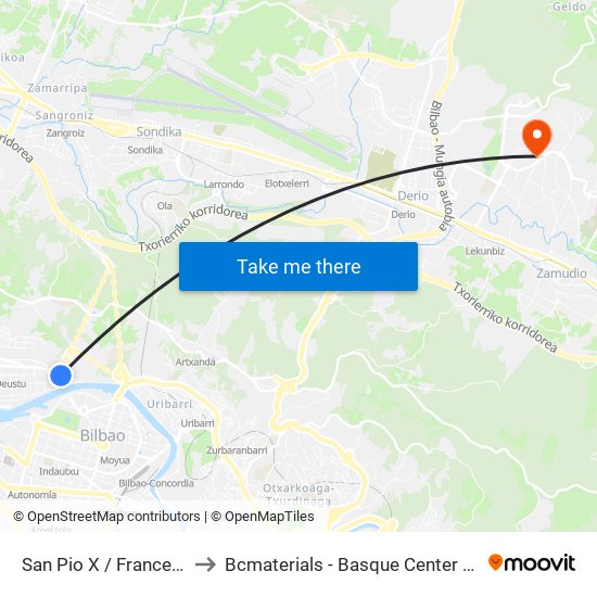 San Pio X / Francesc Macià to Bcmaterials - Basque Center For Materials map