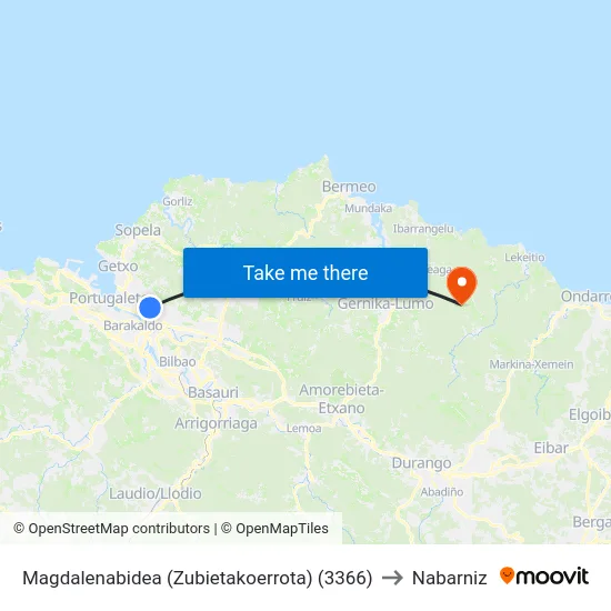 Magdalenabidea (Zubietakoerrota) (3366) to Nabarniz map