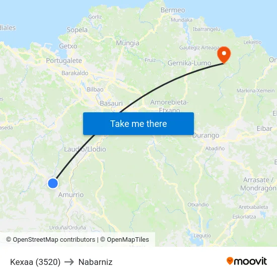 Kexaa (3520) to Nabarniz map