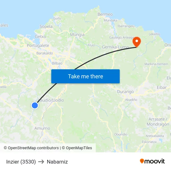 Inzier (3530) to Nabarniz map