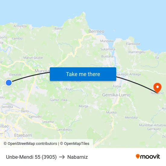 Unbe-Mendi 55 (3905) to Nabarniz map