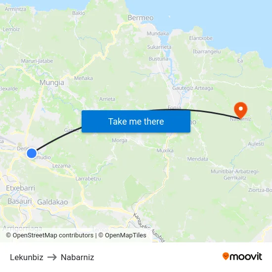 Lekunbiz to Nabarniz map