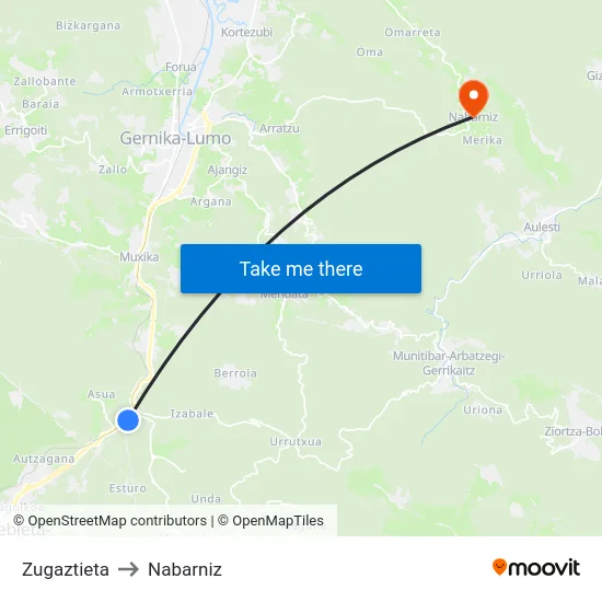 Zugaztieta to Nabarniz map