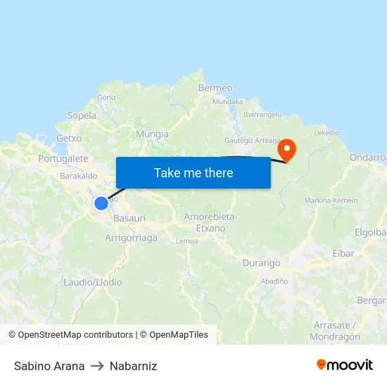 Sabino Arana to Nabarniz map