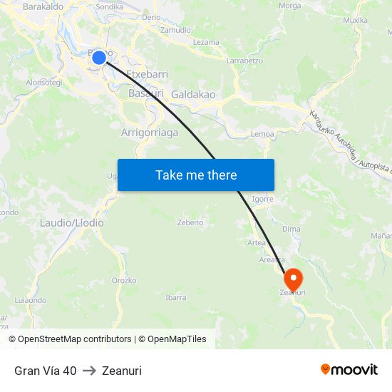Gran Vía 40 to Zeanuri map