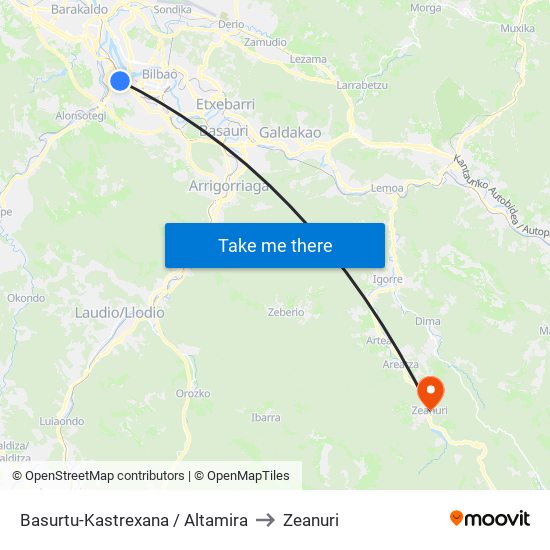 Basurtu-Kastrexana / Altamira to Zeanuri map