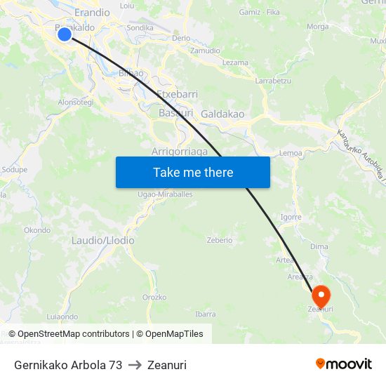 Gernikako Arbola 73 to Zeanuri map