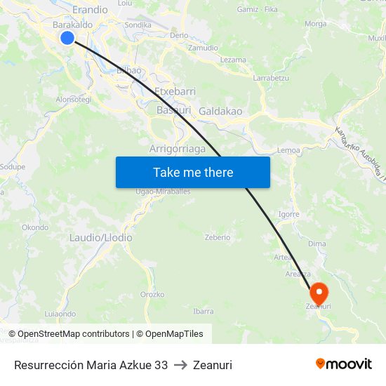 Resurrección Maria Azkue 33 to Zeanuri map