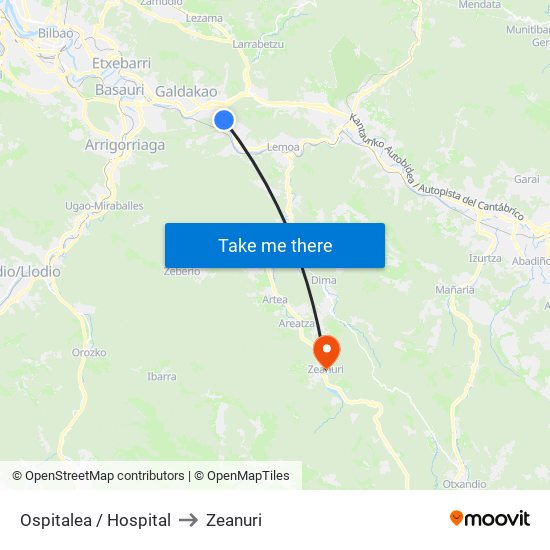 Ospitalea / Hospital to Zeanuri map