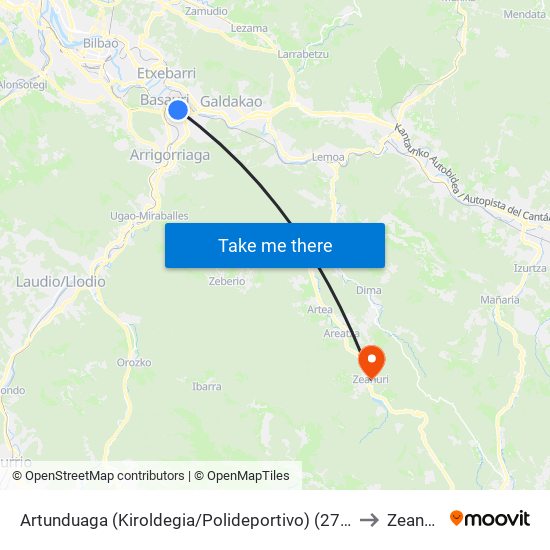 Artunduaga (Kiroldegia/Polideportivo) (278) to Zeanuri map