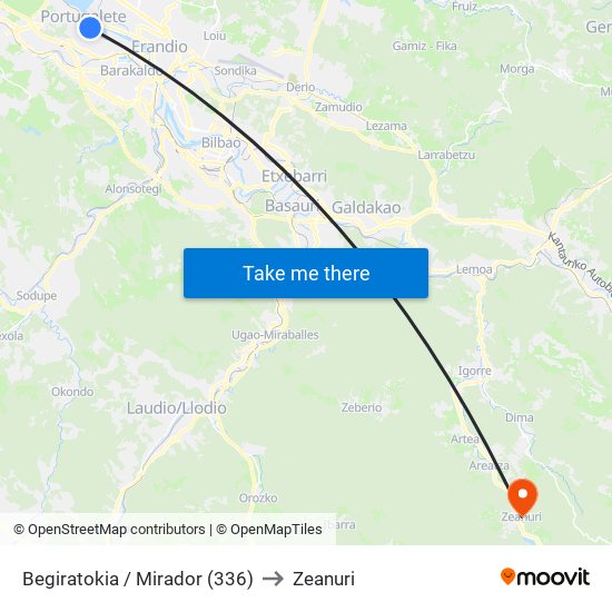 Begiratokia / Mirador (336) to Zeanuri map