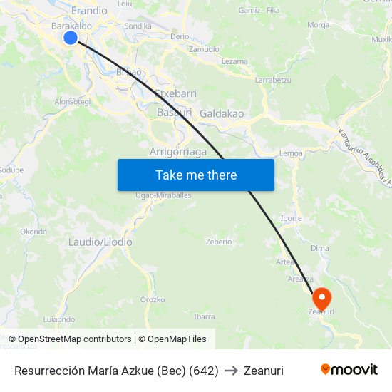 Resurrección María Azkue (Bec) (642) to Zeanuri map