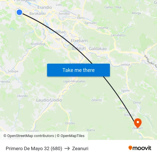Primero De Mayo 32 (680) to Zeanuri map