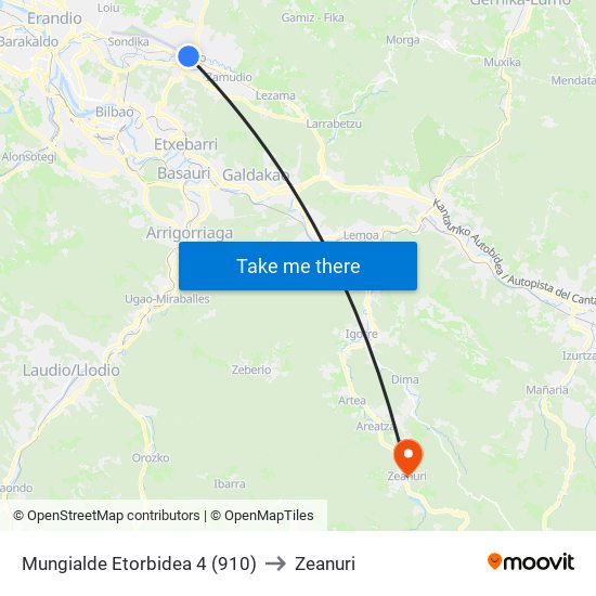 Mungialde Etorbidea 4 (910) to Zeanuri map