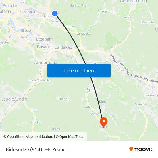 Bidekurtze (914) to Zeanuri map