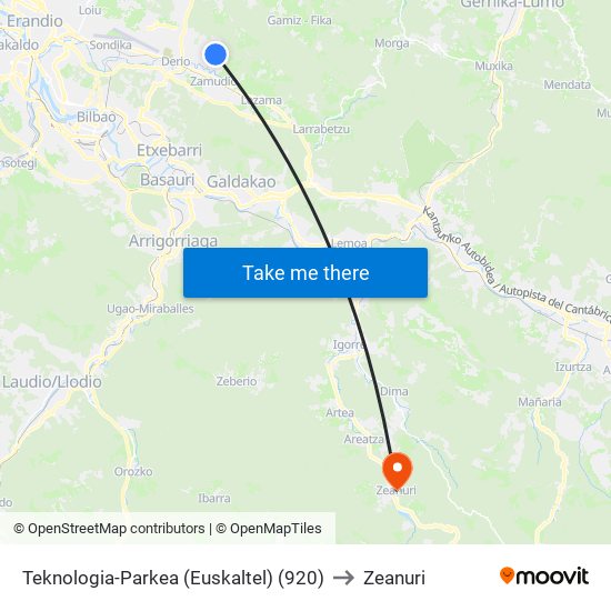 Teknologia-Parkea (Euskaltel) (920) to Zeanuri map