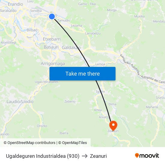 Ugaldeguren Industrialdea (930) to Zeanuri map