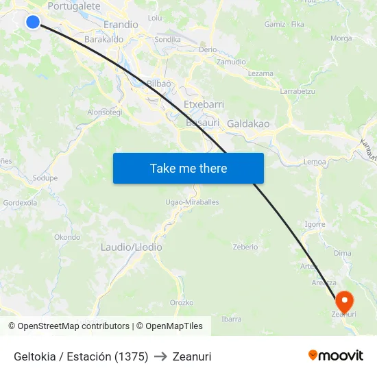 Geltokia / Estación (1375) to Zeanuri map