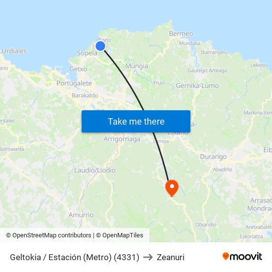 Geltokia / Estación (Metro) (4331) to Zeanuri map