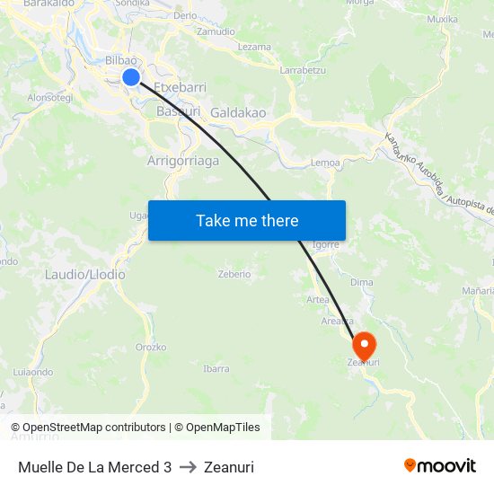 Muelle De La Merced 3 to Zeanuri map