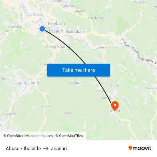 Abusu / Ibaialde to Zeanuri map